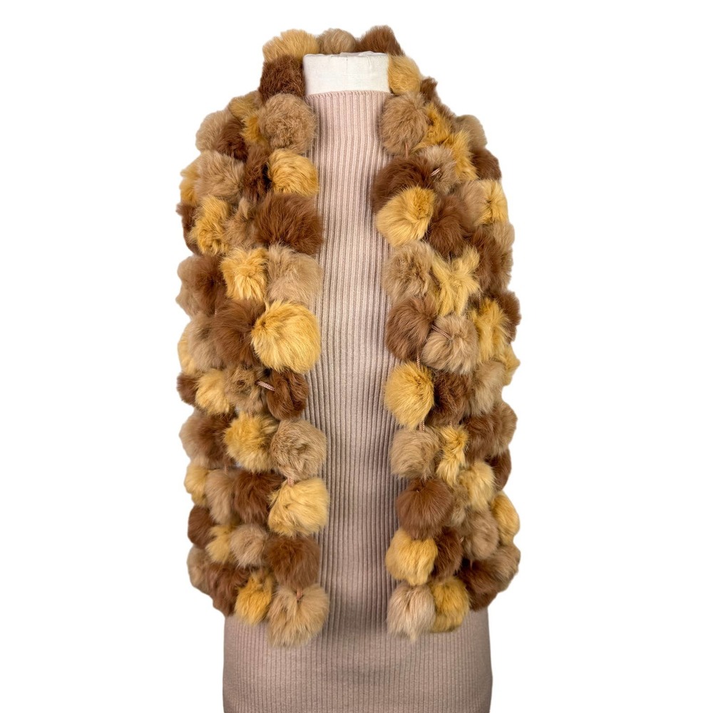 Elegant Brown and Tan Pom-Pom Scarf
